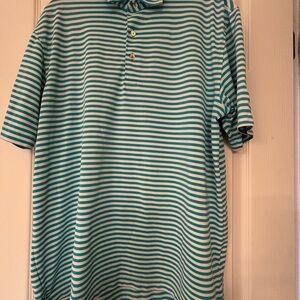 Peter Millar Teal and White Striped Polo Shirt